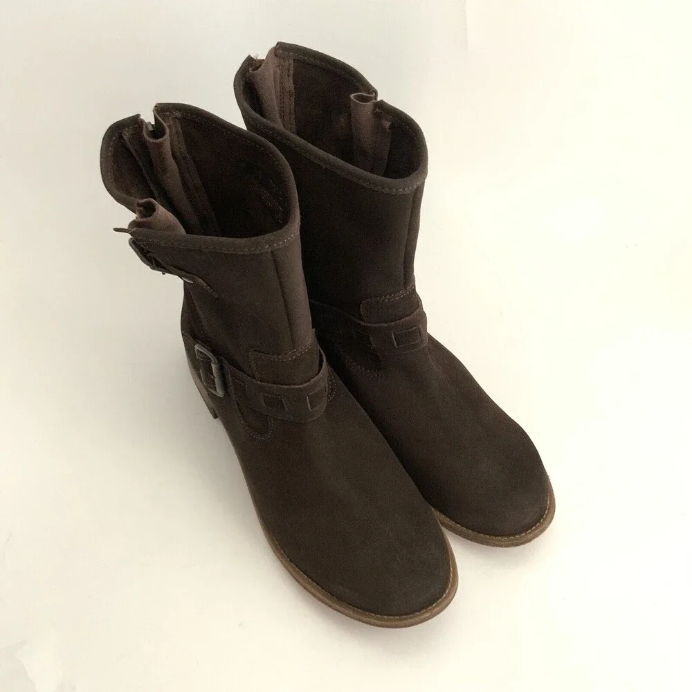 Fitzwell Leather Ankle Boots Brown Double Buckle Zip Back 10